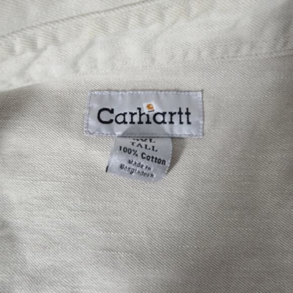 Carhartt Khaki Tan Cotton Canvas Vintage Button Down Shirt 3 XLT - Picture 4 of 6